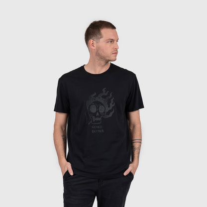 POLERA MANGA CORTA CON CALAVERA FIRE BLACK BUBBA